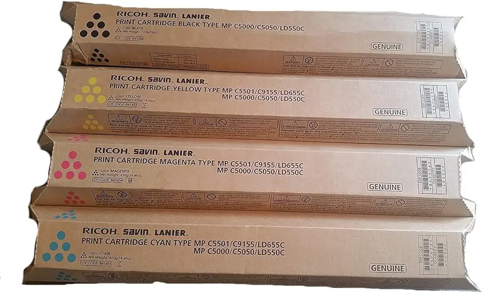 Genuine Ricoh MP C5000 C5050 LD550C Toner Bundle Set BCYM 841284, 841453, 841454, 841455