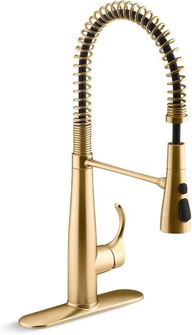 KOHLER 22033-VS Simplice Kitchen Sink Faucet, Vibrant Brushed Moderne Brass