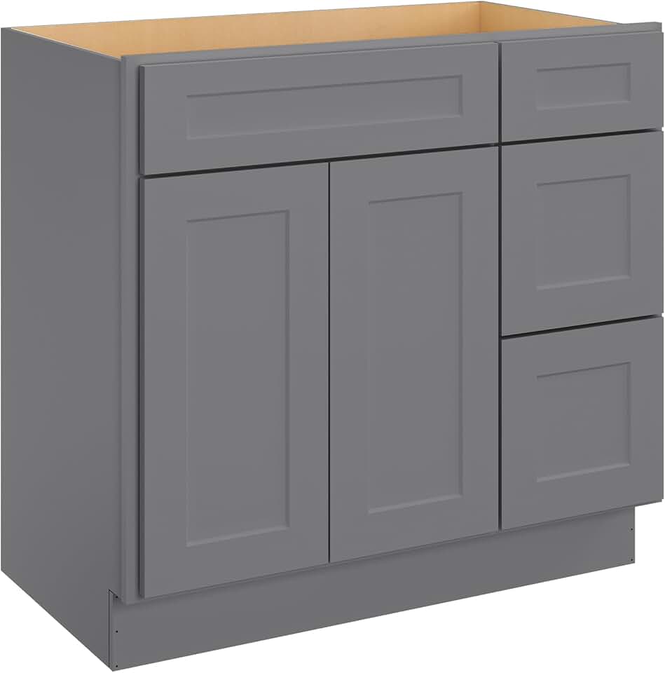 LOVMOR 36'' Bathroom Vanity Sink Base Cabinet with 2-Doors, Storage Cabinet with 3-Drawers on The Right, Suitable for Bathrooms, Kitchens, Laundry Rooms and Other Places.