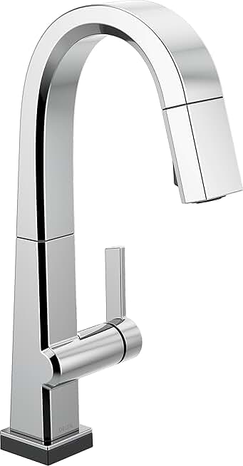 Delta Faucet Pivotal Touch Bar Faucet with Pull Down Sprayer, Chrome Bar Sink Faucet Single Hole, Wet Bar Faucets Single Hole, Prep Sink Faucet, Delta Touch2O Technology, Chrome 9993T-DST