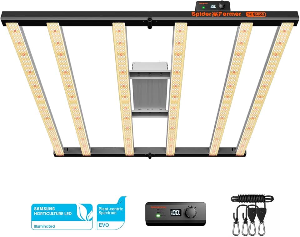 Spider Farmer SE5000 480W LED Grow Light Samsung LM301H EVO Diodes Full Spectrum Dimmable Daisy Chain Bar Style Growing Lamp for Indoor Plants 4x4ft Coverage