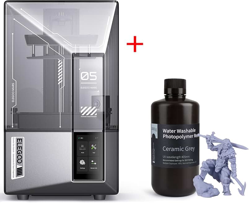 ELEGOO Mars 5 Ultra 9K MSLA Resin 3D Printer and ELEGOO Water Washable Resin Ceramic Grey1000G
