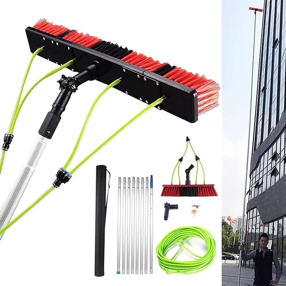 39ft Telescopic Water Fed Window Cleaning Pole Kit with Hose Extension for Conservatory 12m Reach