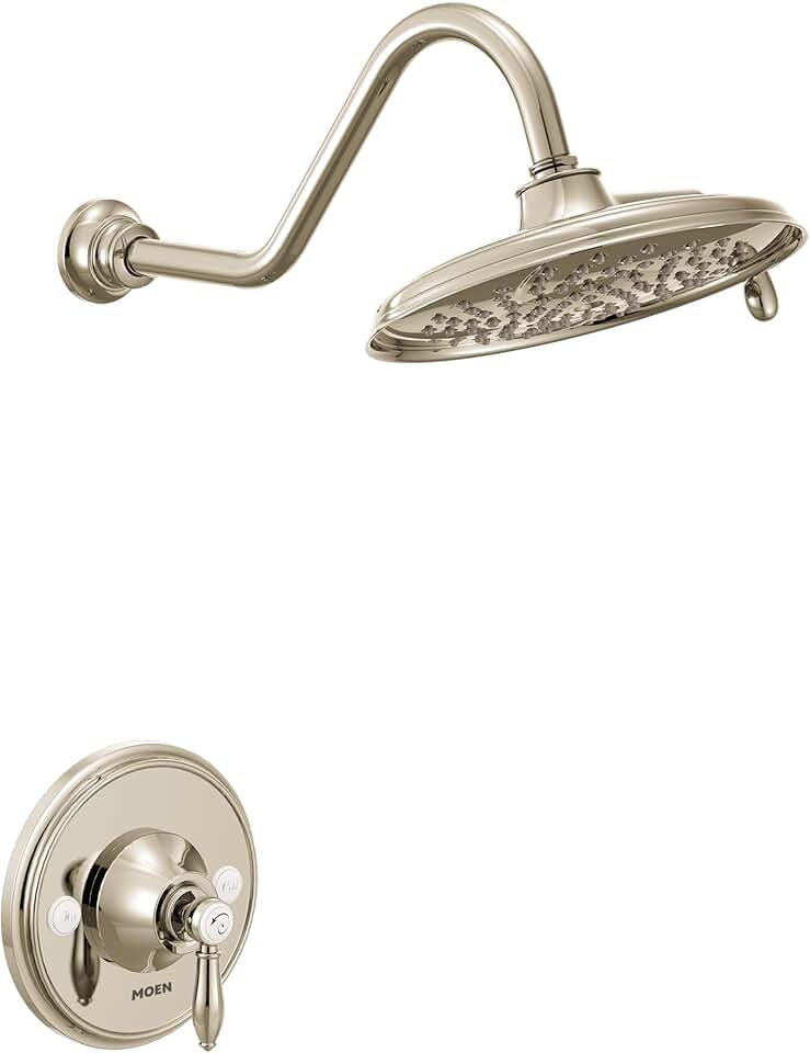 Moen TS32102NL Weymouth Posi-Temp Shower Trim Kit, Valve Required, including 9-Inch 2-Spray Rainshower, Polished Nickel