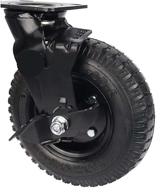 BBAUER Heavy 8-inch Pneumatic Rubber Wheel Side Brake Air Hotel Luggage Cart Caster Universal 1Pcs