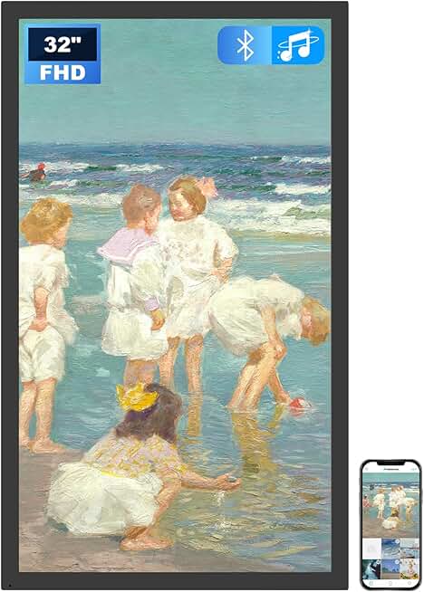 32 Inch FHD Extra Large Digital Picture Frame with Bluetooth Speaker, WiFi Large Digital Photo Frame, Art Decor Frame with Remote for Gallery, Instantly Share Photo/Video via Apps & Email