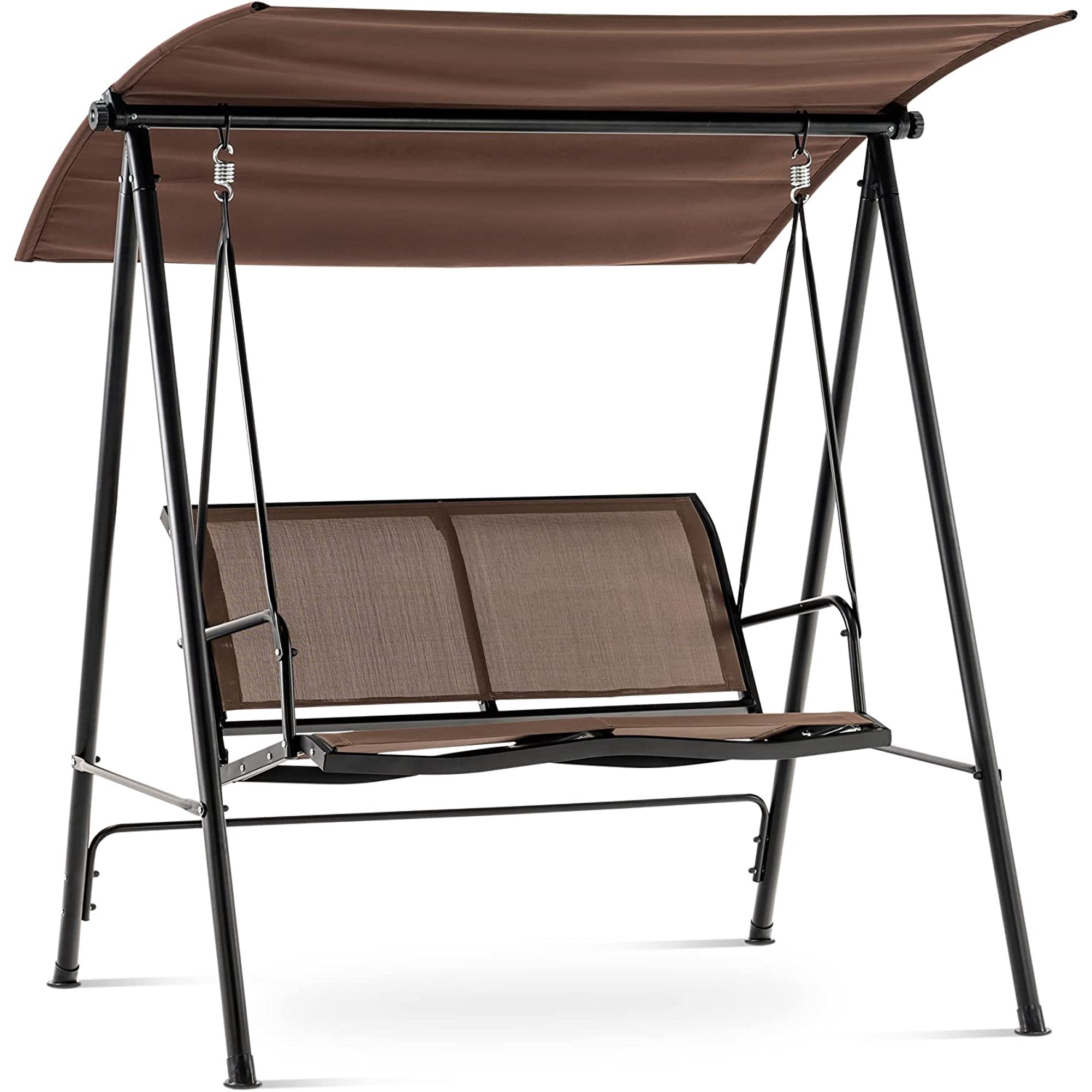Patio Swing Chair with Adjustable Canopy Outdoor, Steel Frame Breathable Seats Hanging Porch Swing, 4001 (Brown)