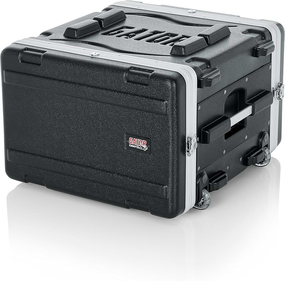 Gator Lightweight Rolling 6U Rack Case with Heavy Duty Latches, Retractable Tow Handle, and Recessed Wheels; Standard 19.25' depth, 6U (GRR-6L)