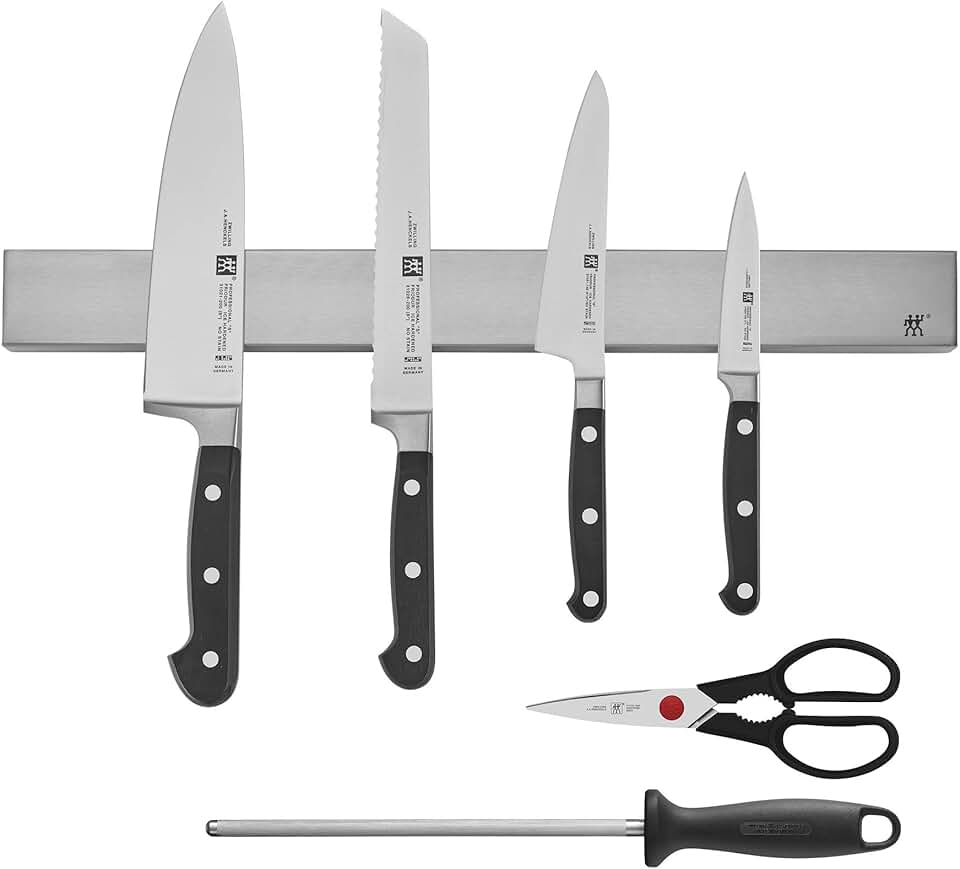 ZWILLING Professional S 7-Piece Razor-Sharp German Block Knife Set With 17.5-inch Stainless Magnetic Knife Bar, Made in German Factory with Special Formula Steel perfected for almost 300 Years