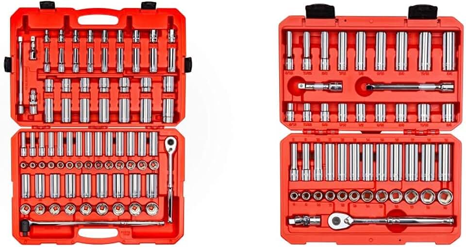 TEKTON 1/2 Inch and 3/8 Inch Drive 6-Point Socket and Ratchet Sets, 129-Piece