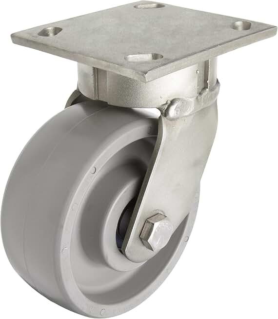 S65 Series Plate Caster, Swivel, Kingpinless, Elastomer Wheel, Stainless Steel Plate, Stainless Steel Ball Bearing, 1200 lbs Capacity, 8