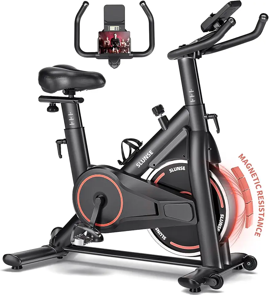 Exercise Bike, Adjustable Magnetic Resistance Brake Stationary Bikes for Home, Quiet Indoor Cycling Bike with Upgraded Seat Cushion, Digital Monitor & Phone Mount, 350lbs Weight Capacity