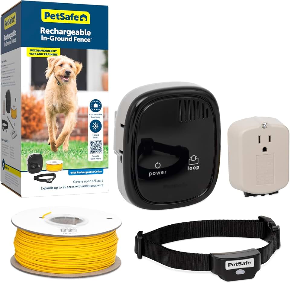 PetSafe Rechargeable In-Ground Pet Fence for Dogs and Cats Over 5lb - from The Parent Company of Invisible Fence Brand - Waterproof Collar with Tone and Static Correction