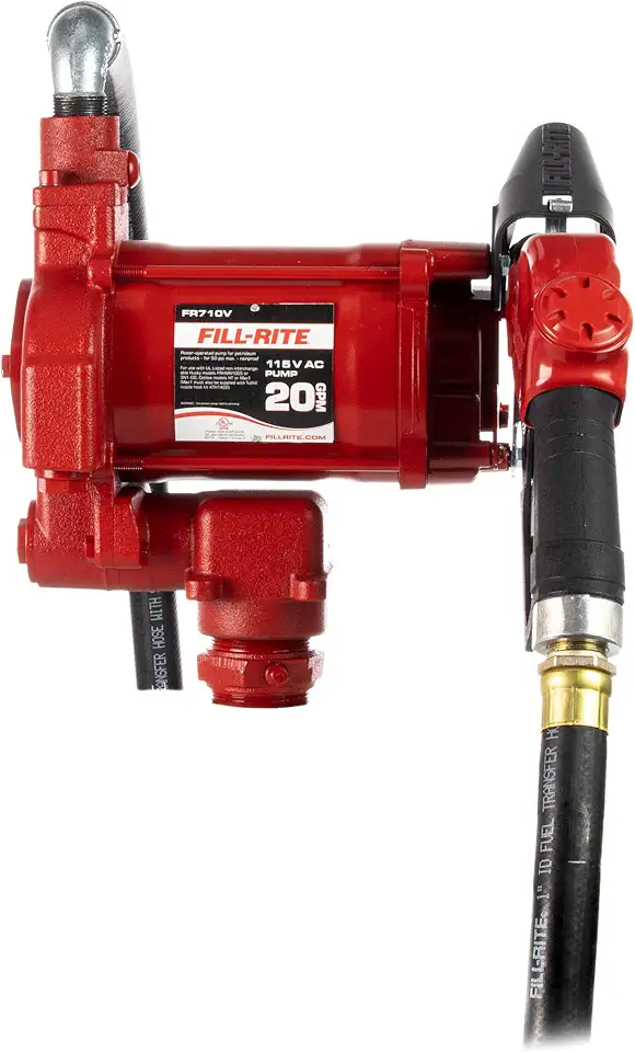 Fill-Rite FR710VB 115V 20 GPM Fuel Transfer Pump with Discharge Hose & Automatic Nozzle, Red | Gasoline, Diesel, Kerosene, Ethanol Blends, Methanol Blends & Biodiesel up to B20