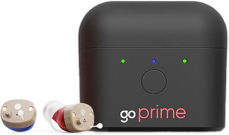 Go Prime Digital Hearing Aids for Seniors and Adults, in-The-Ear Rechargeable Hearing Aids with Noise Reduction and Discreet Fit for All-Day Comfort, Includes Rechargeable Hearing Aid Case (Beige)