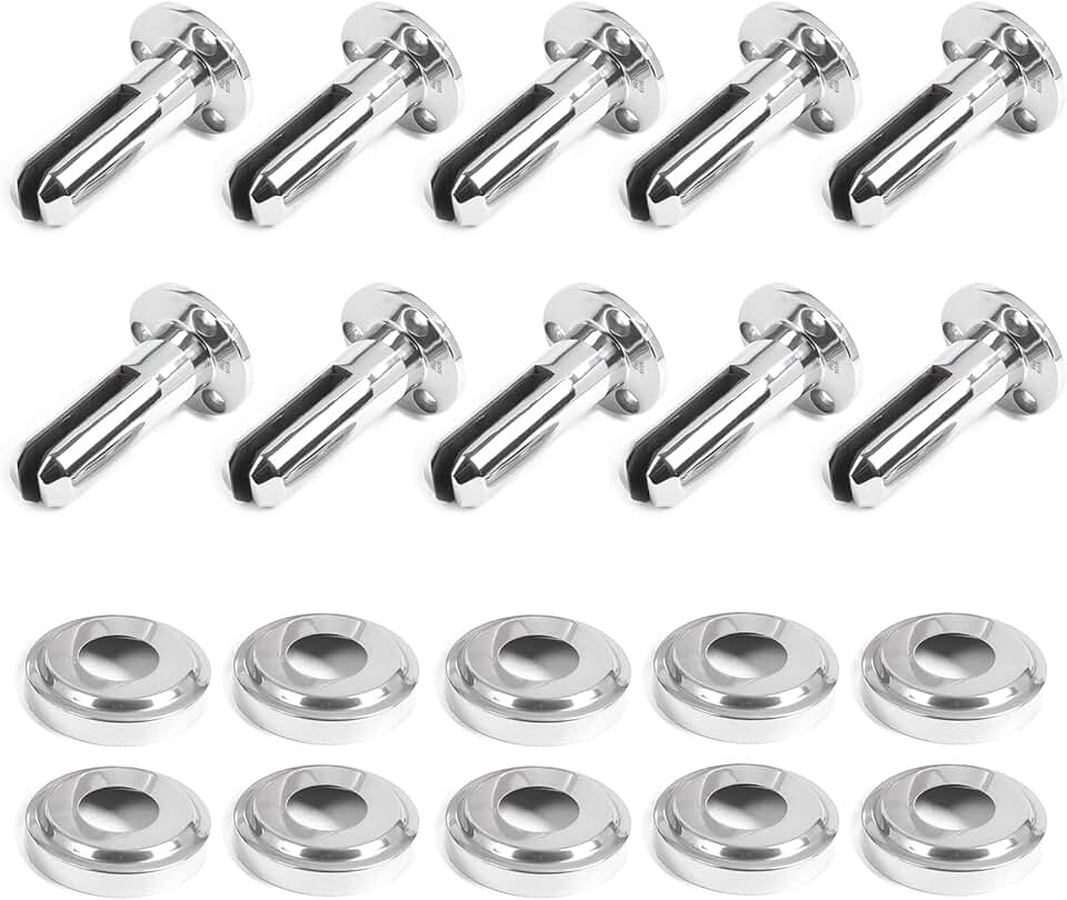 10 PCS Stainless Steel Glass Clamps, 8-12MM Round Glass Clamp Glass Bracket Flat Back for Balustrade Staircase Handrail for Flat Surface Balustrade Staircase Handrail,Polished silver,160mm High
