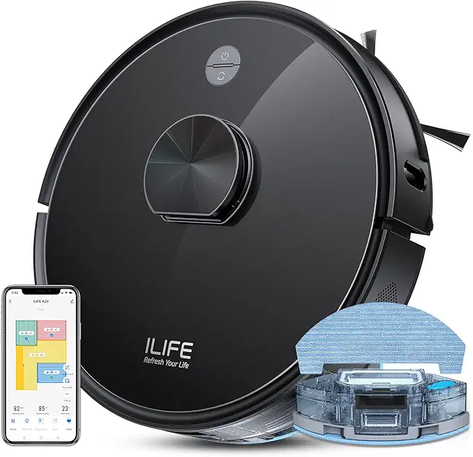 ILIFE A20 Robot Vacuum and Mop Combo, LiDAR Navigation, 3000Pa Suction Robotic Vacuum Cleaner, Smart Mapping, App/Alexa Control, for Pet Hair, Hard Floor, Carpet, 2.4GHz WiFi Only