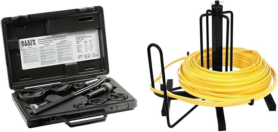 Klein Tools 53732SEN Knockout Punch Set with Wrench and Southwire MH8110 Wire Smart Cable Dispenser 1/2 to 2 Inch