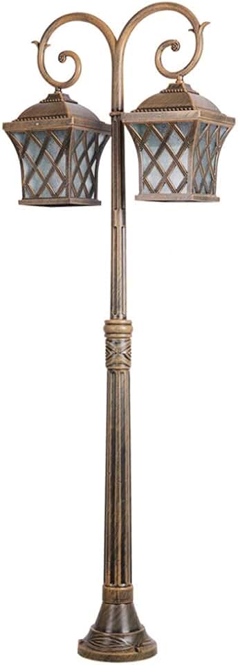 Creative 140cm Rainproof Metal Patio Landscape Lamp 2-heads Lawn Column Lantern Pedestal Light Community Entrance Garden Street Lamp American Outdoor Floor-standing Lighting Fixture Lights Fixtu