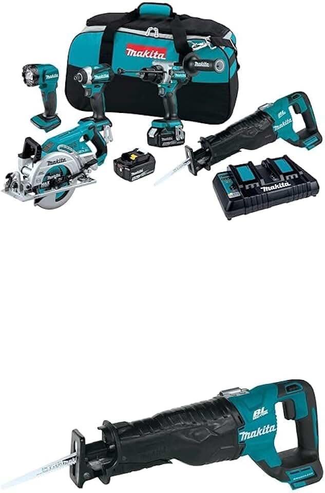 Makita XT507PT 18V LXT® Lithium-Ion Brushless Cordless 5-Pc. Combo Kit (5.0Ah) with Makita XRJ05Z 18V LXT Lithium-Ion Brushless Cordless Recipro Saw, Tool Only