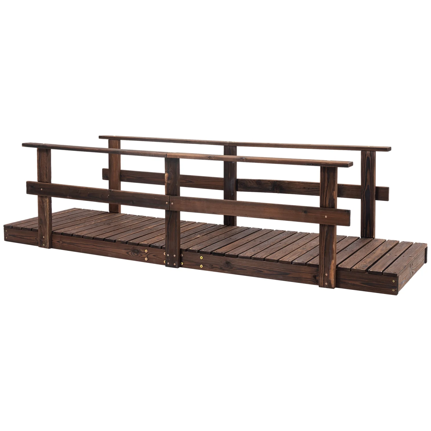 JDZDESIGN 7‘ Wooden Garden Bridge with Safety Rails  Backyard Footbridge for Ponds  Creeks  Streams  Stained Finish