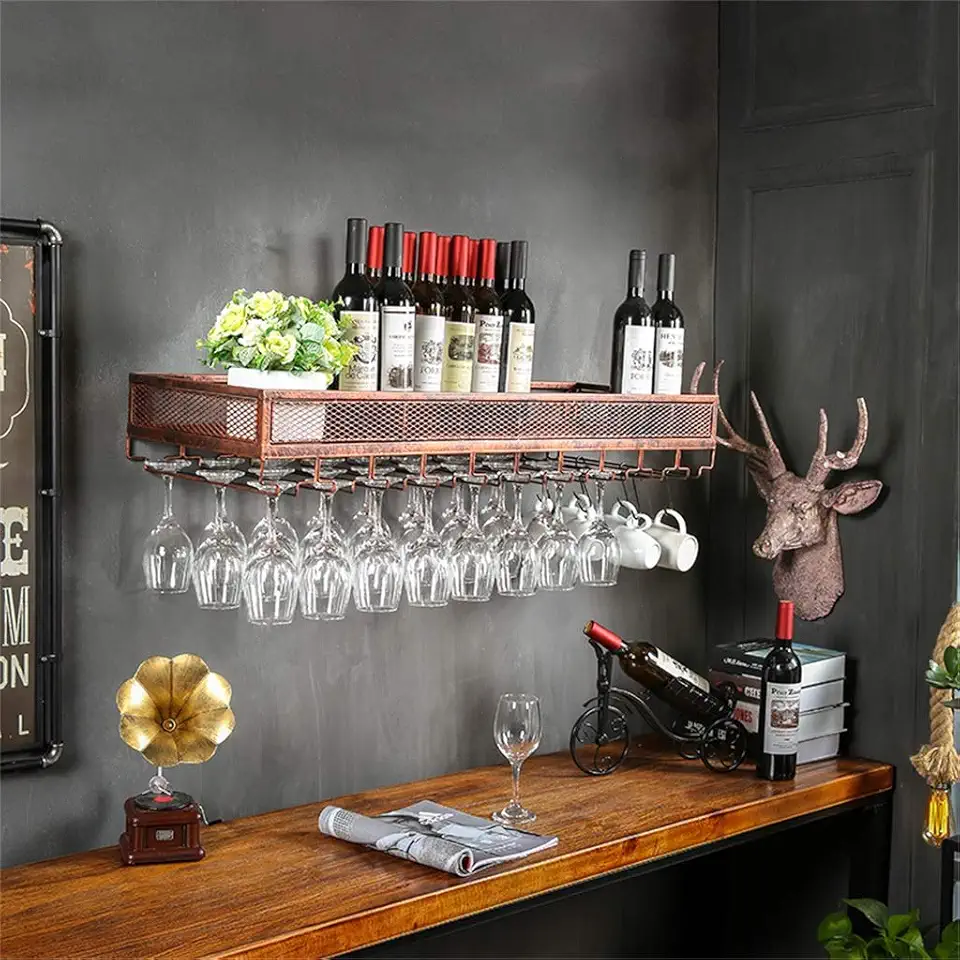 Large Metal Wine Racks,Wall Mounted Whisky Tasting Glasses Holder Dining Storage Holds Any Type of Stemware Glassware Wine Glasses and Flutes Sand