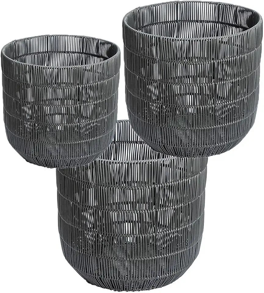 3PC Round Dirty Clothes Storage Basket, Woven Trash Can, Round Decorative Garbage Waste Bin, Waterproof Laundry Basket, Storage Basket for Bedroom Bathroom Kitchen Home Office