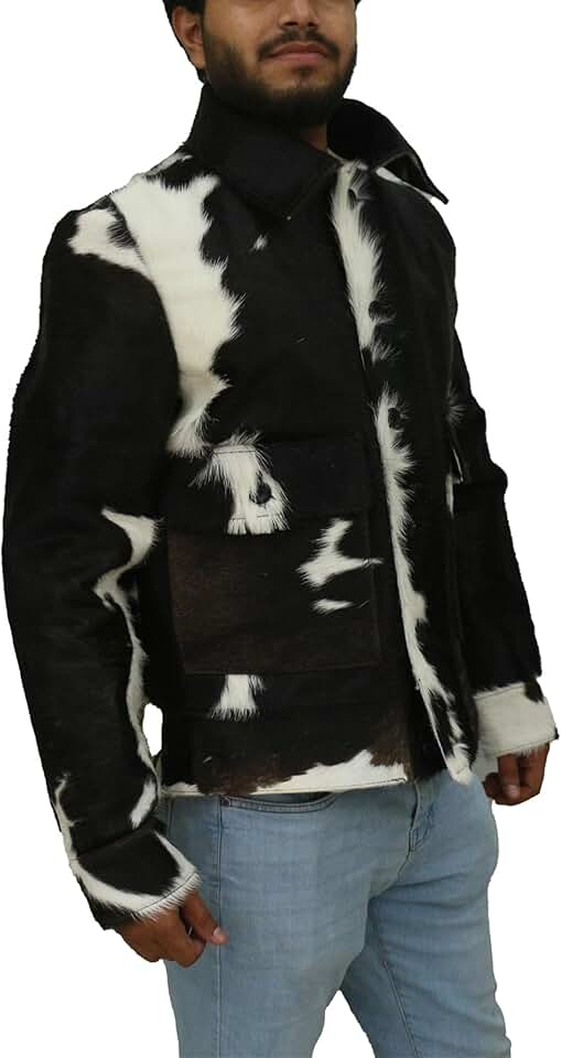 Men's Genuine Cowhide Leather Cowboy Western Style Hair-on Leather Jacket