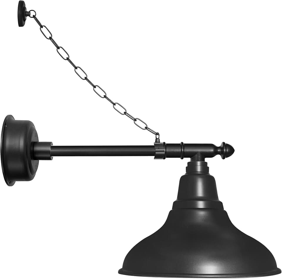 8in. Matte Black Indoor Outdoor Gooseneck Barn Light Fixture with Vintage Arm with Chain - Vintage Farmhouse Wall Sconce