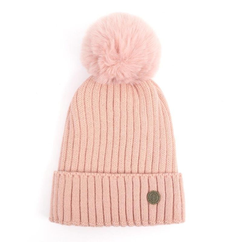 Celtic Weave Pink Ribbed Bobble Hat