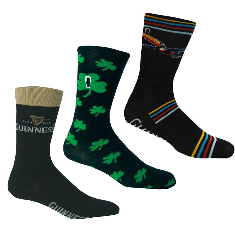 Set of 3 Ladies Irish Designed Socks With Various Shamrock & Ribbon Design
