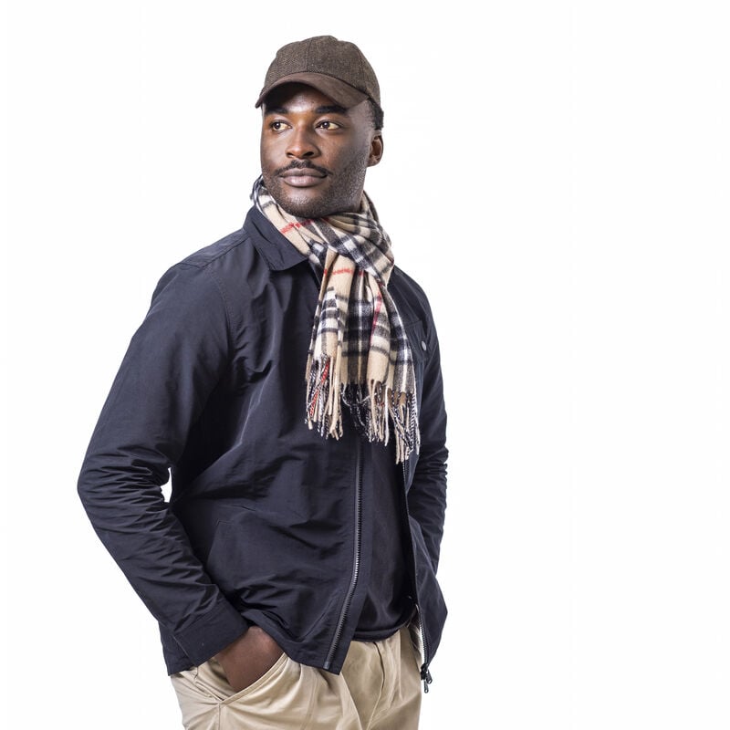 Carrolls Irish Designs Wool Scarf With Beige  Black  Red and White Design