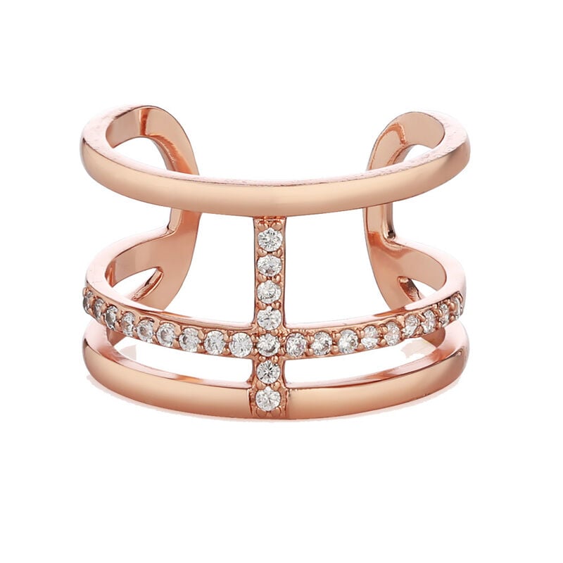 Newbridge Silverware Rose Gold Plated Ring Clear Stones