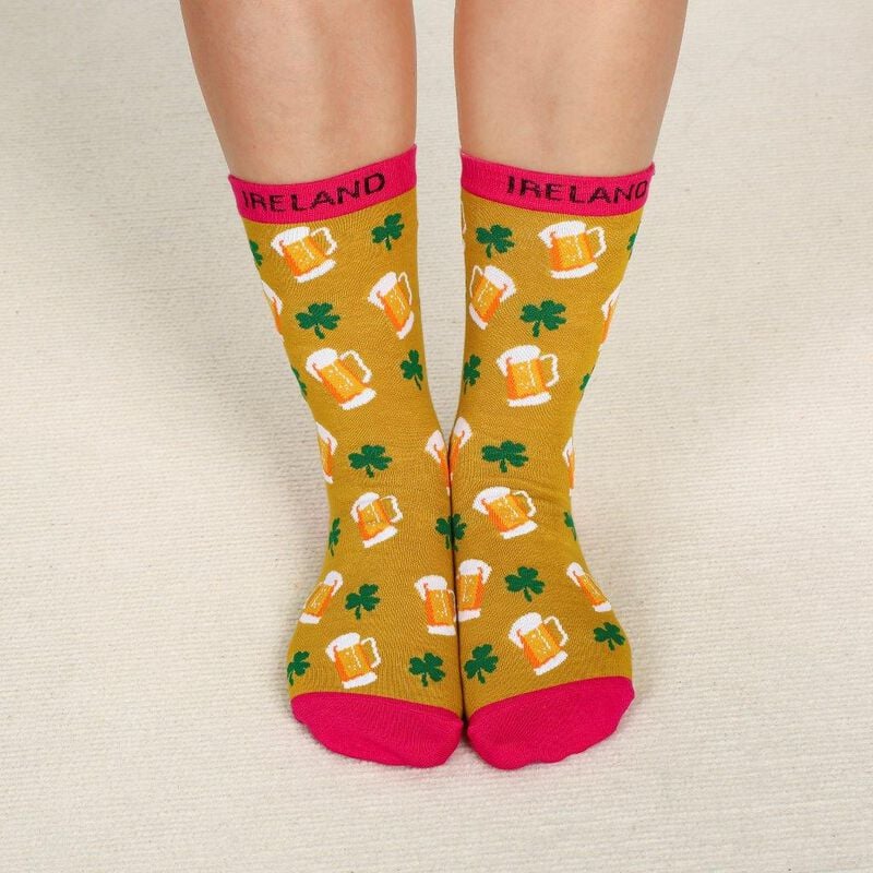 Ladies Beer Socks- Pink & Mustard