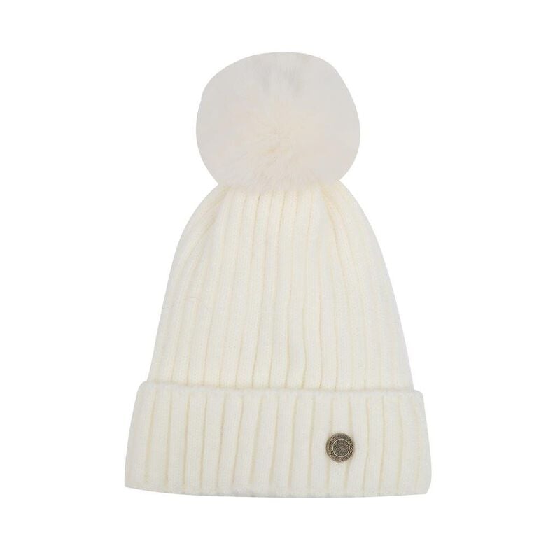 Celtic Weave White Ribbed Bobble Hat
