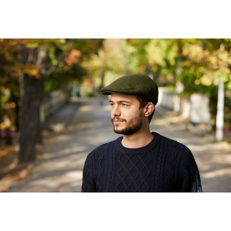 Doogan Donegal Tweed Herringbone Flat Cap  Green Colour