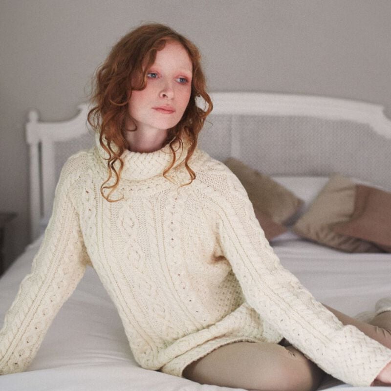 Aran Tunic Sweater With Vented Roll Neck