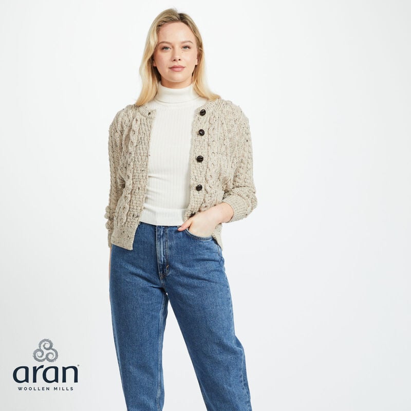 Ladies Aran Lumber Cardigan Oat