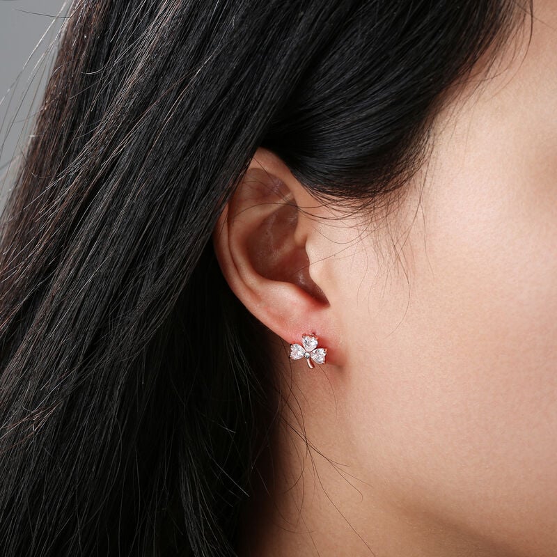 Gr&aacute; Collection Rose Gold Plated Shamrock With 3 Cubic Zirconia Stones Earrings