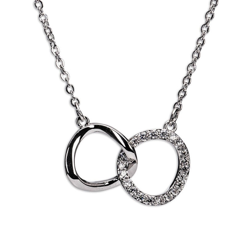 Newgrange Living Silver Interlocking Diamante Rings Necklace