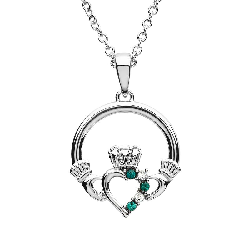 Platinum Plated Shamrock Pendant With Clear Crystals On Two Leafs