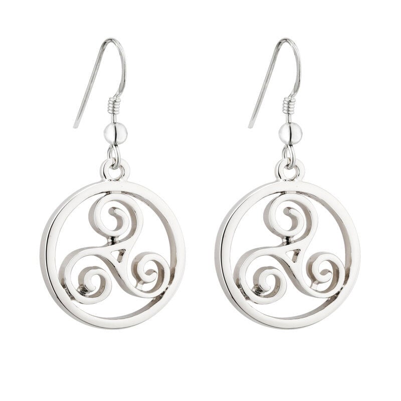 Rhodium Plated Connemara Marble Drop Earrings With Celtic Design