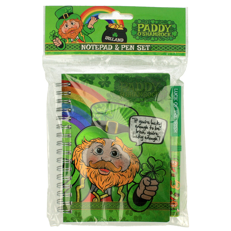Paddy O'Shamrock Leprechaun Design Ireland Wooden Notepad & Pen