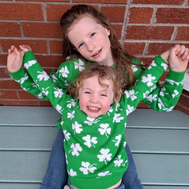 Shamrock Print Ladies V-Neck T-Shirt With Sequins  Green Colour