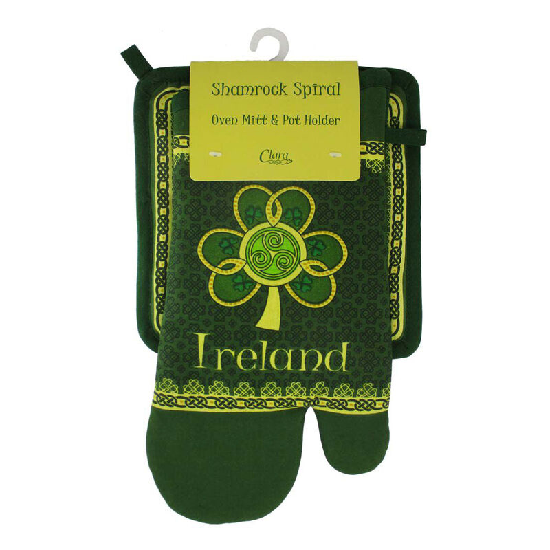 Shamrock Spiral Ireland Tea Bag Holder With A Green And Yellow Celtic Design