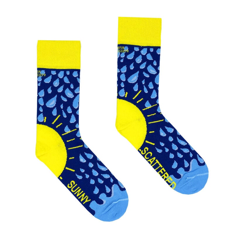 Irish Socksciety Sunny Spells Socks - Yellow & Blue Colour With Light Blue Droplets