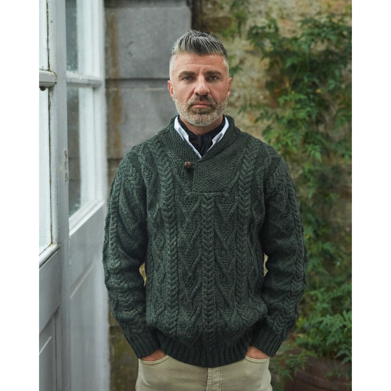 Merino Wool Aran Shawl Collar Sweater