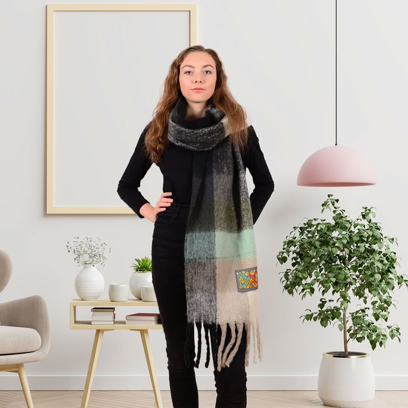 Celtic Ore Authentic Irish Soft Check Scarf  Grey and Green Colour