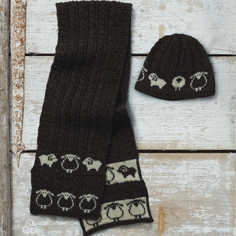 Adult's Woll Scarf With Sheep Pattern, Dark Grey Colour