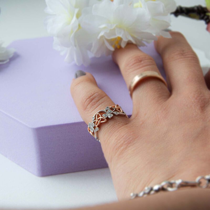 Hallmarked Sterling Silver and Rose Plated Shamrock and Trinity Design Ring